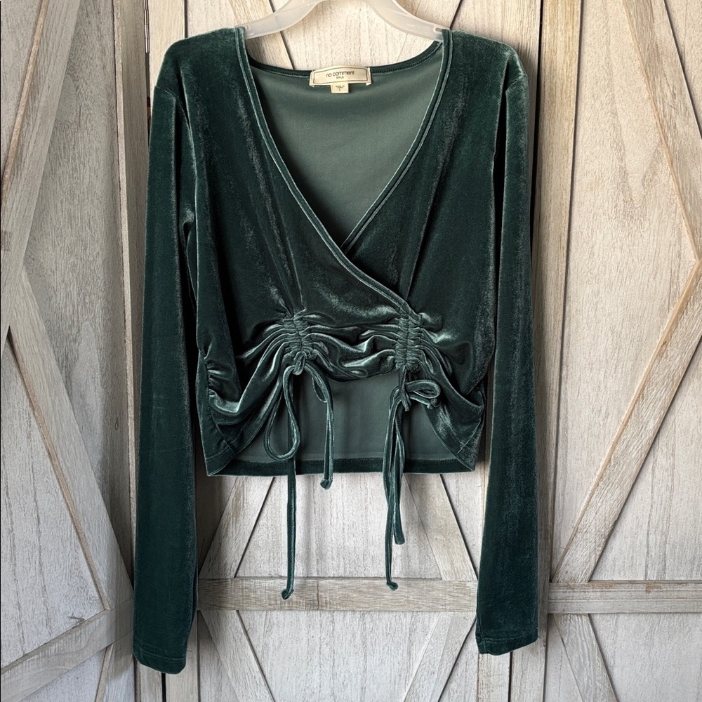 Teal No Comment Velvet Crop Top